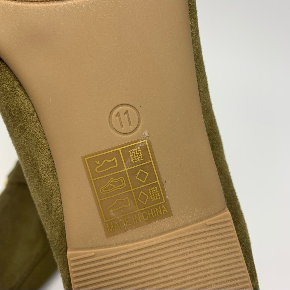 Journee Collection Olive Green Suede Loafers with Gold Ring - Picture 9 of 10